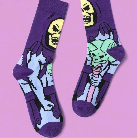 Purple skeleton skeletor he-man funny mens goth socks TV show cartoon punk crew - Picture 2 of 11